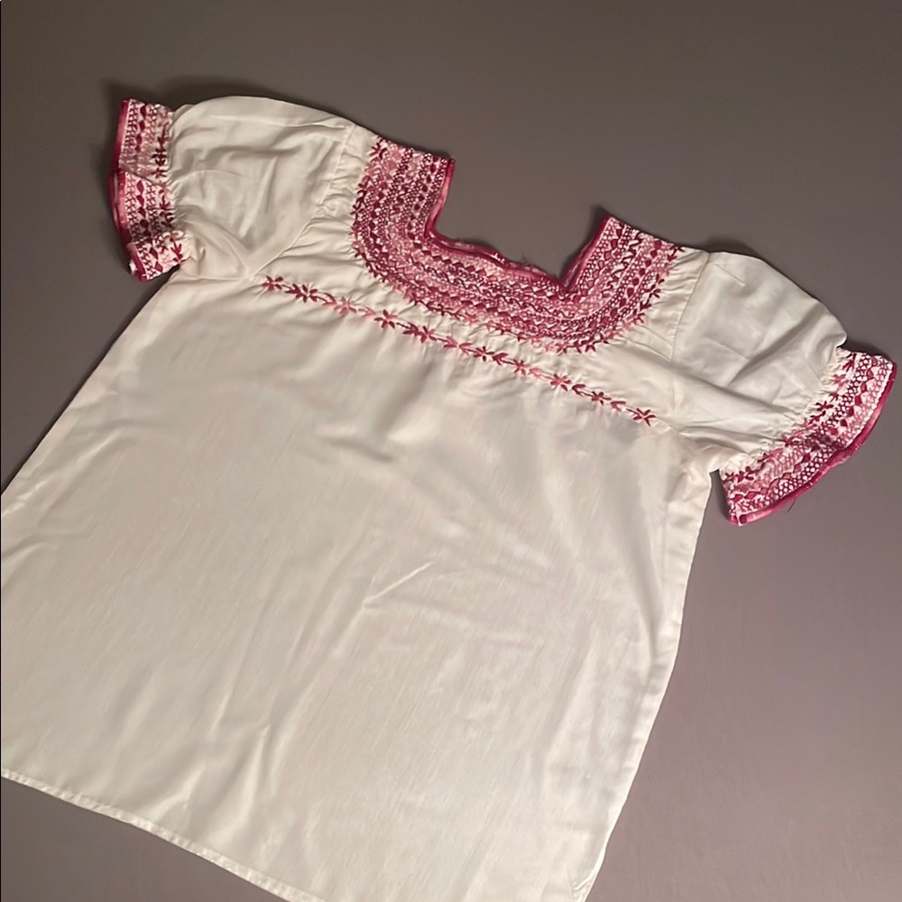 White Blouse with Pink Embroidery